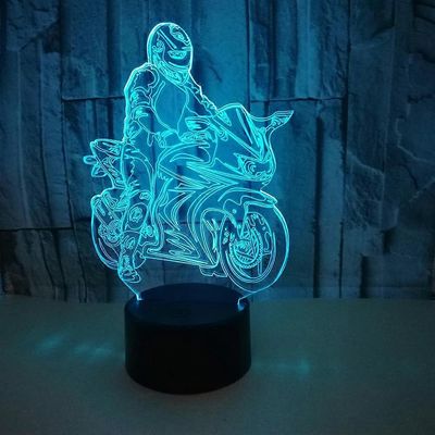 Phwj 3D-moottoripyörä LED-lamppu Art Deco -lamppu LED-valot koristeluvalo kaukosäädin kosketusohjaus 7/16 väriä USB-powered lasten syntymäpäivälahj...