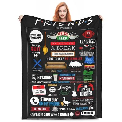 Ystävät TV-ohjelma Heittää peitto Sohva Vuodesohva Pehmeä Kevyt Lämmin Kodikas flanelli Fleece-vuodepeitto lapsille Aikuisten lahja -KDE39579 76x10...