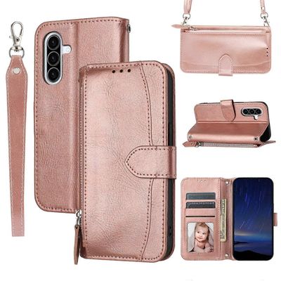 Samsung Galaxy A56 5G -kotelolle vetoketjullinen taskunahkainen puhelimen kansi crossbody-olkahihnalla Monivärinen Style B