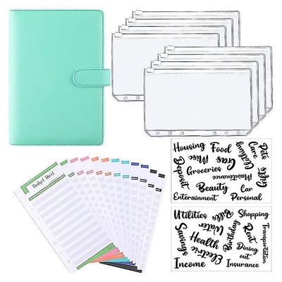 A6 Binder Budget Planner Notebook Dækker Mappe Størrelse 6 hul lommer Plast Lynlås Penge Saving Envelope Grøn