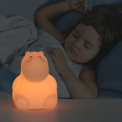 1kpl Hippo Night Light Hippopotamus akku LED-lamppu lastenhuoneeseen, jossa on värinvaihto, BPA-vapaa silikoni, valkoinen