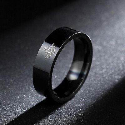 Bricks Masons Firkantet kompas g sølv frimurerisk ring 6 mm sort 7