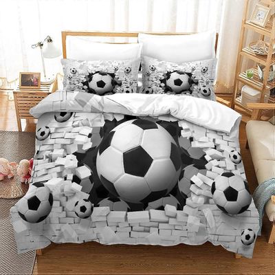 Kerota Jalkapallopussilakanasetti pehmeät mikrokuituvuodevaatteet, vetoketjusulkimella, palasetti lapsille teini-ikäisille Adu 135*200 CM Single135...