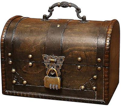 Puinen aarrearkku, merirosvo-aarrearkkulaatikko etulukolla, ainutlaatuinen käsintehty vintage-muotoilu, sopii säilytyslaatikkoon / lahjapakkaukseen...