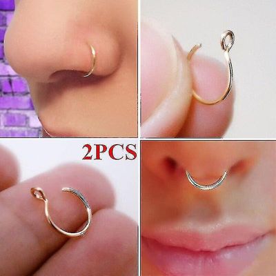 2pcs / sett gullbelagt falsk nese ring klipp på nese ring faux nese ring falske piercinger enkel nese ring unisex smykker Gull