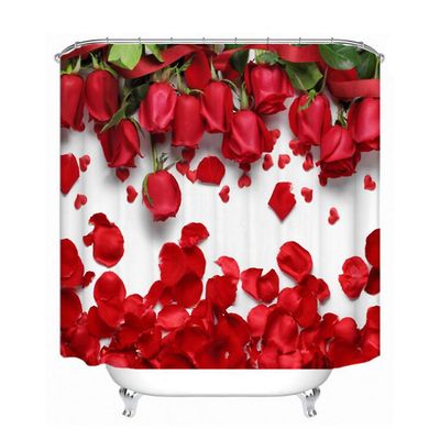 Ruili 1.8x1.8m 3d Rose Vandtæt badeforhæng Polyester Stof Badeværelse Home Decor 12 Kroge