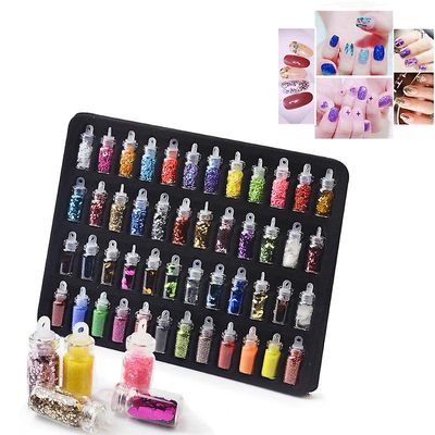 Wfuo Bland 48 Farge MiniFlasker Nail Art Dekor Glitter Pulver Paljetter Paillette Kit