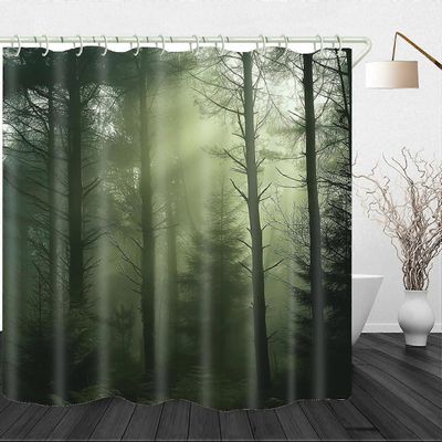 Linki Forest Sunlight sumuinen suihkuverhosetti aikuisille Lasten puukasvi Vedenpitävä kangas Suihkuverhot Luonto Puu Vuori Metsä Koristeellinen Ba...