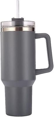 Tianzun 40 oz vannglass med håndtak og halm og lokk, rustfritt stål isolerte vannglass Travel krus for varme kalde drikker Thermos Grå