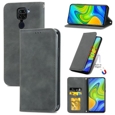 Gangxun Sag For Xiaomi Redmi Note 9 Magnetisk lukning Læder Tegnebog Cover Housse Etui Shockproof - Grå