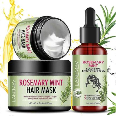 Rosemary Mint hiusöljy ja hiusnaamiosetti - Rosemary Mint hiusnaamio, Rosemary Mint Scalp & Hair Strengthening Oil -hiusöljy kasvulle ja kuiville, ...