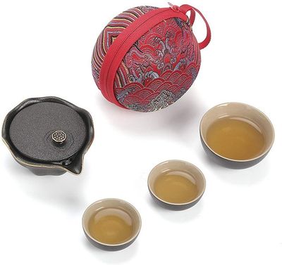 Boeyaa Keramisk tekande og tesæt Sæt bærbar tekop Hurtig kop kaffekop 1 gryde 3 kopper Sort