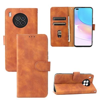 Etui til Huawei Nova 8i Cover Premium Læder Med Kortholder Flip Folio Magnetisk Etui Coque - Sort Brown