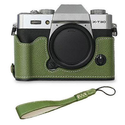 Yhteensopiva Fujifilm XT10 / XT20 / XT30 / XT30 II PU -nahkakamerakotelon kanssa Pohjan puolivartalon suojakotelo kädensijalla Vihreä