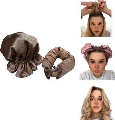 unbrand Satin Heatless Hair Curler 2 sett, hårruller for varmeløse krøller med hårhetter, mykt krøllestanghodebånd for langt hår, krøllesett for sø...