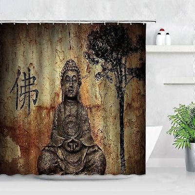 Zen vihreä bambu Buddha suihkuverho maisema vesikynttilä kivi lotu kasvi puutarhamaisema vedenpitävä kylpyhuoneen verho näyttö suihkuverho-962 /2 6...