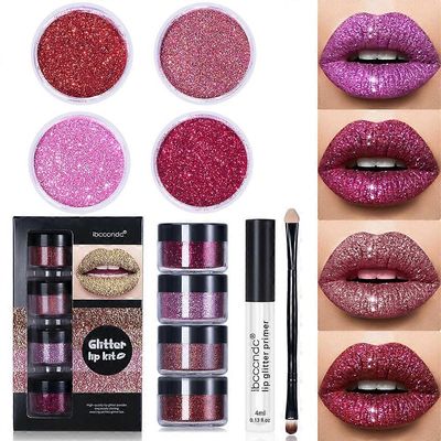 Kawaii Kisses Glitter Lip Kit, 4 väriä Glitter Lip Kit Gloss, Shiny Diamond And Metallic Lip Glitter Makeup Lipstick Lipstick Lip Gloss Glitter Lip...