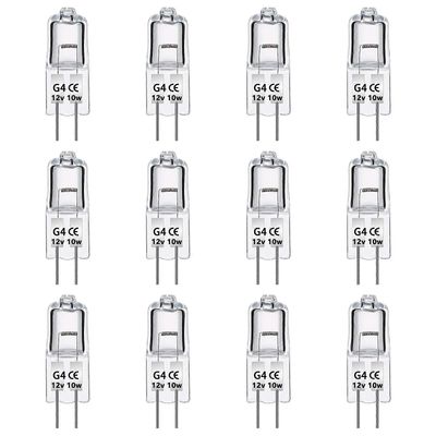 12-pakkaus G4-halogeenilamput 10W 12V himmennettävä 2-nastainen lampun polttimo, kirkas kapseli 2-nastainen pohja liesivalaistukseen