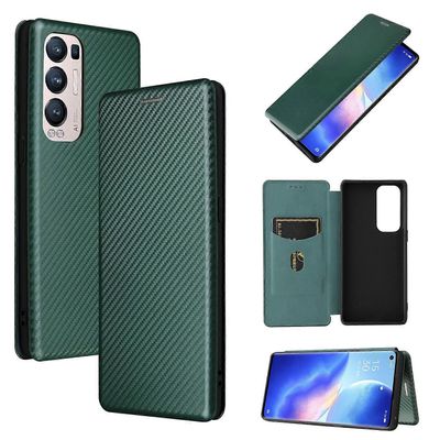OPPO Find X3 Neo Carbon Fiber Texture Horizontal Flip TPU + PC + PU -nahkakotelo korttipaikalla (musta) Vihreä