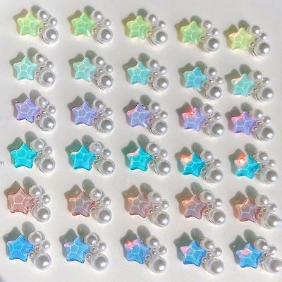 3d Macaron Star Nail Charm Akryl Naglar, 6 Färger Femspetsig Stjärna Pärla Stjärna Naglar Strass Mocka Stjärna 30 Stycken