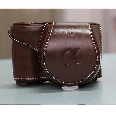 Crazy Horse Full Body Leather Kamera Case Bag for Sony Alpha A6300/A6000 Kaffe
