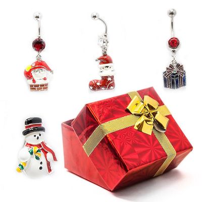 BodyJewelryOnine 4 Belly ring pack + ferie gaveæske - skorsten, strømpe, indpakket kasse, snemand