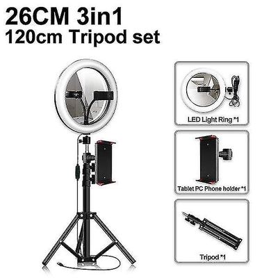 Mikasa Led ring lys med stativ stå med makeup spejl ring lampe Selfie Stick Studio Photography Lights for Video Live 26cm set-4