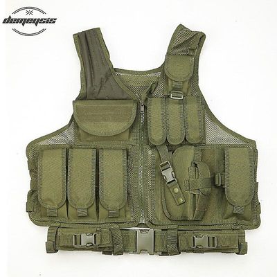 Politi Taktisk Airsoft Vest Udendørs Camouflage Militær Body Armor Jagt Molle Vest med Gun Hylster GRØN