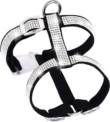 Heytea säädettävät vetämättömät kissan valjaat strasseilla, lemmikkiliivi pienille koirille ja kissoille (S-musta, 26-35cm rinnanympärys)