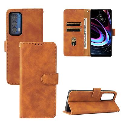 Etui til Motorola Moto Edge 2021 Cover Premium læder med kortholder Flip Folio magnetisk etui Etui Coque - sort Brown