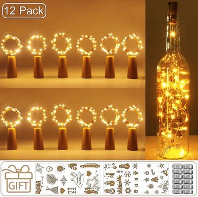 (12 stk.) Flaske lys batteri, 2m 20 Led Glass Cork Light Kobber Wire Fairy Lights