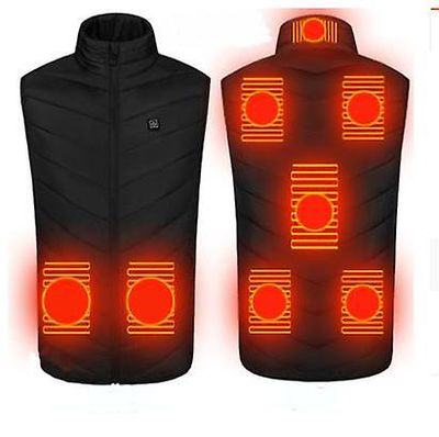Lauwodun Intelligent genopladelig opvarmning undertrøje Opvarmning Undertrøje Down Bomuld Heating Tøj Elvarme Bomuldsjakke - Sort 8 Zoner XL