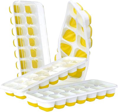 4 pack easy-release silikone og fleksible isterningebakker, med aftageligt låg, til fryser (gul)