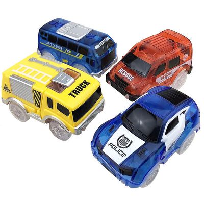 4pcs spor bil spor leketøy bil glødende leketøy bil spor tilbehør med 5 blinkende led lys