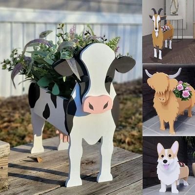 Tianzun Söpö puutarha kukkaruukku lehmän koiranistutuskone, lehmä corgi Pommerin vuohen puutarharuukut, Pvc Flower Planter Garden Home Dcor A
