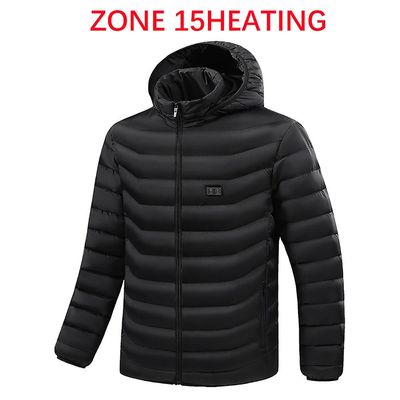 Bicaco Mænds 15 zone opvarmet jakke vinter varm slim fit opvarmet tøj letvægts fuld lynlås smart elektrisk opvarmet jakke SORT Europe size 5XL