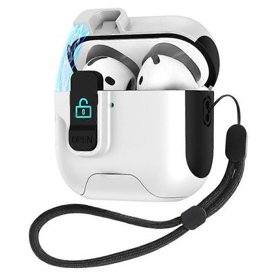 AirPods 4 -suojakotelolle Liitosvärillinen kuulokesuoja automaattisella ponnahdusmagneettisella kannella/kaulanauhalla Monivärinen Black/White