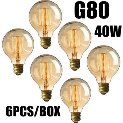 Lot 6Pcs 40W lyspærer E27 Vintage Edison G80 Glødelampe varm hvit 220V