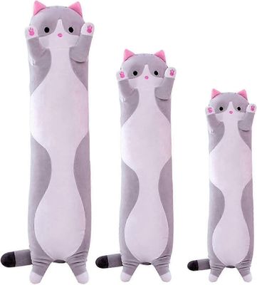 Giant Cat Pillow Pehmo Cartoon Kitty Sleeping Hugging Pillow, Cuddly Soft Long Kitten Body Pillow Nukke Cat Cushion Toy For Kids Girlfriend (harmaa...