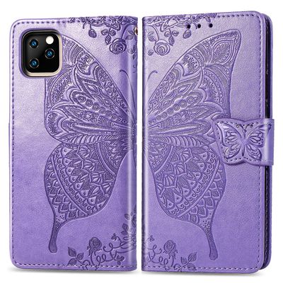 Gangxun Kompatibel med iphone 11 Pro Max etui Flip Cover Emboss Butterfly Soft Tpu Stødsikker Shell Slim - Violet