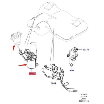 Polttoainepumppu kokoonpano öljytason suodattimella Evoque 2012-17 LR044427 LR072234
