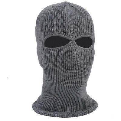 2 hul Balaclava hætte Cap Ski Vinter Fuld ansigtsmaske Hue Taktisk Hat Grå