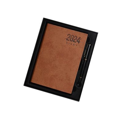 2024 A5 uge til at se dagbog Helårsplanlægger Arrangør Hardback Cover med gaveæskesæt til julegave brun Brown