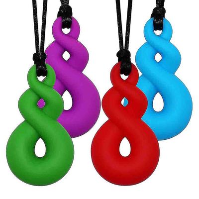 Szsdv sensorisk tygge halskjede for barn, 4 pack silikon tenner halskjede for baby, tyggegumbart halskjede for gutter og jenter med autisme, biting...