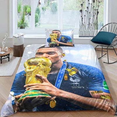 Kerota Kylian Mbapp Captain -pussilakana France Football Star -tapahtumassa Yksittäinen, mikrokuituinen aikuisten vuodevaatesetti vetoketjullisella...