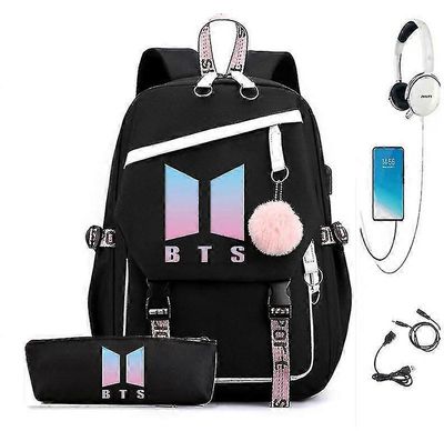unbrand way Korea Bts -reppu usb-portilla kangas koululaukku pojille tytöille rento matkalaukku Mochilas_Special lahja Musta Pink A
