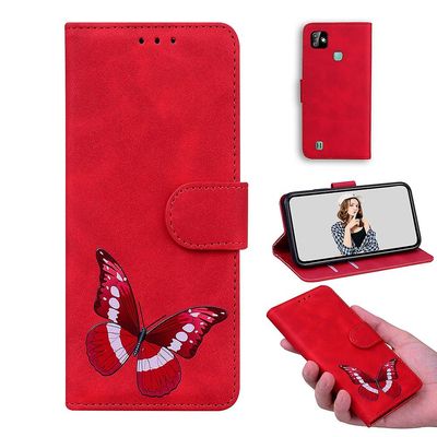 Etui til Infinix Smart Hd 2021 Butterfly Cover Premium Læder Magnetisk- Pink Rød