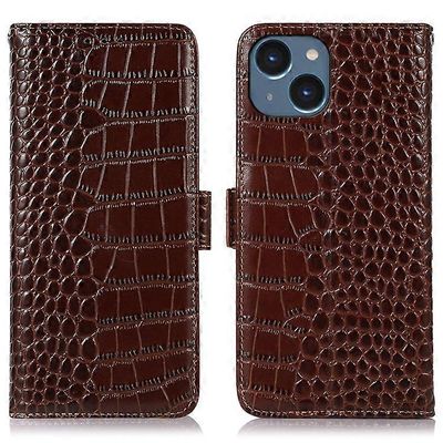 Yhteensopiva iPhone 15 RFID -puhelinkotelon kanssa aito lehmännahka lompakkoteline pudotussuojattu kansi Ruskea