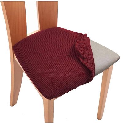 Jying 1-6pcs Stretch Jacquard chair seat covers, aftagelig stol sædepude Vin rød 6 Pcs