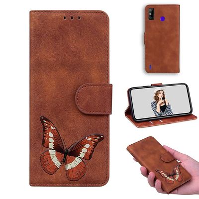 Etui til Tecno Spark Go 2020 Butterfly Cover Premium Læder Magnetisk- Pink Brown